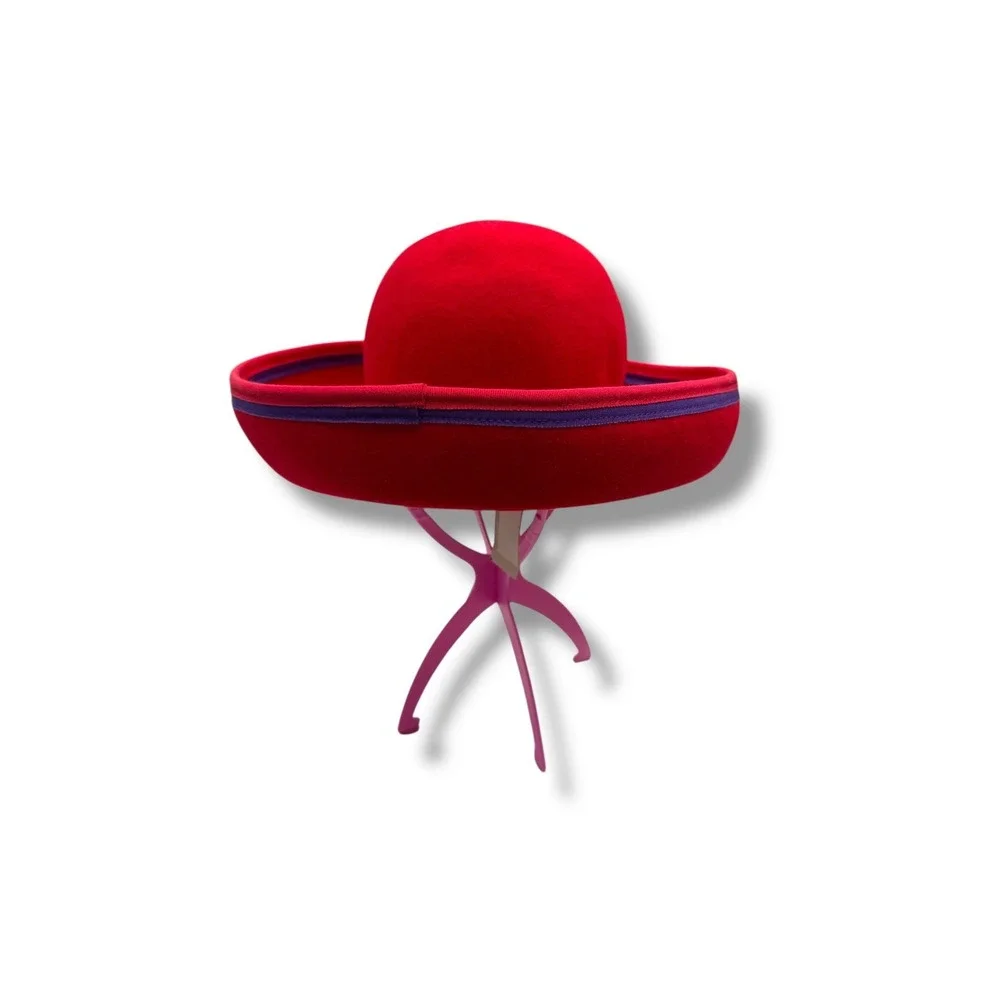 Georgi Vintage Wool Felt Hat Women's Red Upturned Brim Purple Trim USA NEW‎